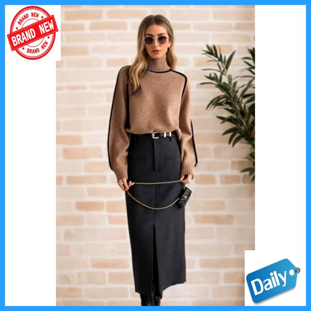 Chunky Knit Turtleneck Sweater Oversized Pullover Winter Warm Long Sleeve - Picture 2 of 6